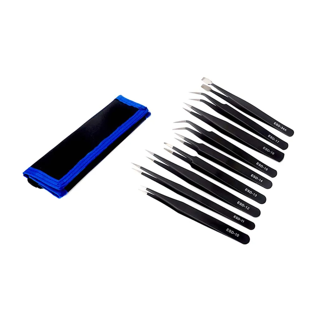 

9Pcs ESD Stainless Steel Tweezers Set Repair Tool Kit Anti Static for Electronics Phone Repairing _WK