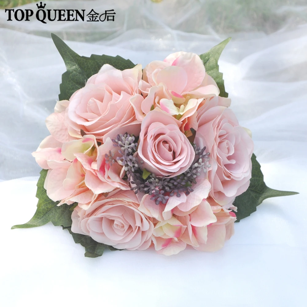 TOPQUEEN F29 элегантный свадебный букет, свадебные цветы с розовой розой, искусственные цветы, свадебные букеты, быстрая