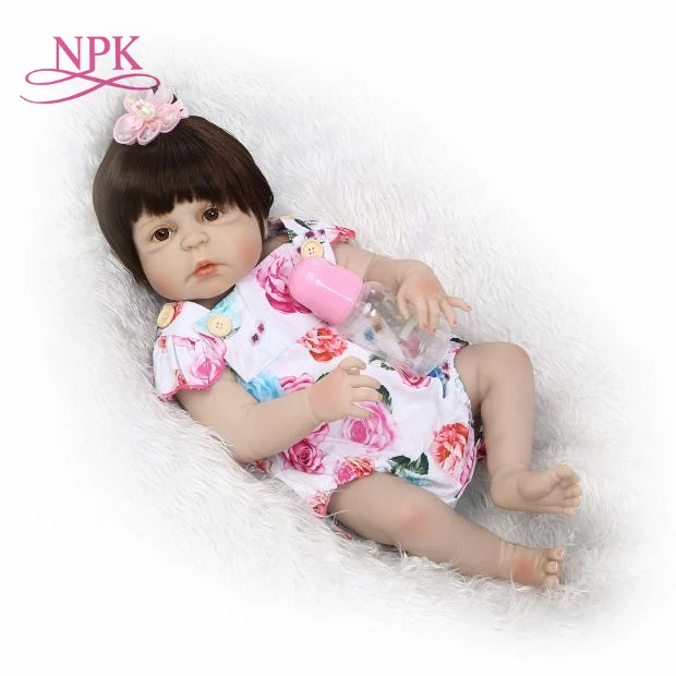 

NPK Adorable 55CM Reborn Doll Handmade Full Silicone Bebes Reborn Boy Doll Boneca In Cute Clothes famale body fake baby dolls