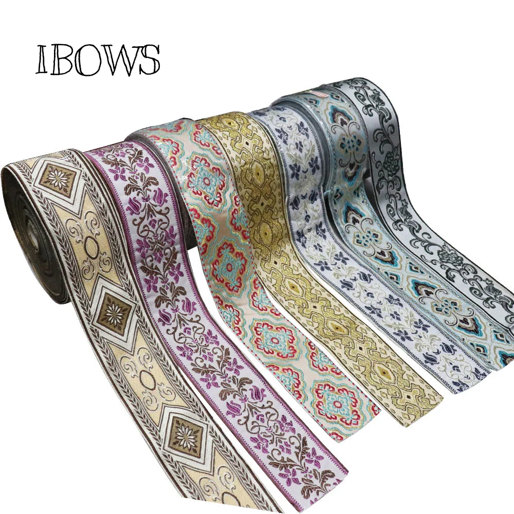 

(2Yard/roll) 60MM Embroidery National Style Ribbon Flower Woven Jacquard Ribbon DIY Sewing Material Headwear Accessories