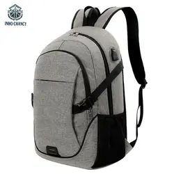 Inho рискованным Smart зарядка через USB Back Pack Холст Сумки Водонепроницаемый компьютер Бизнес школьная сумка-рюкзак Для мужчин и Для женщин