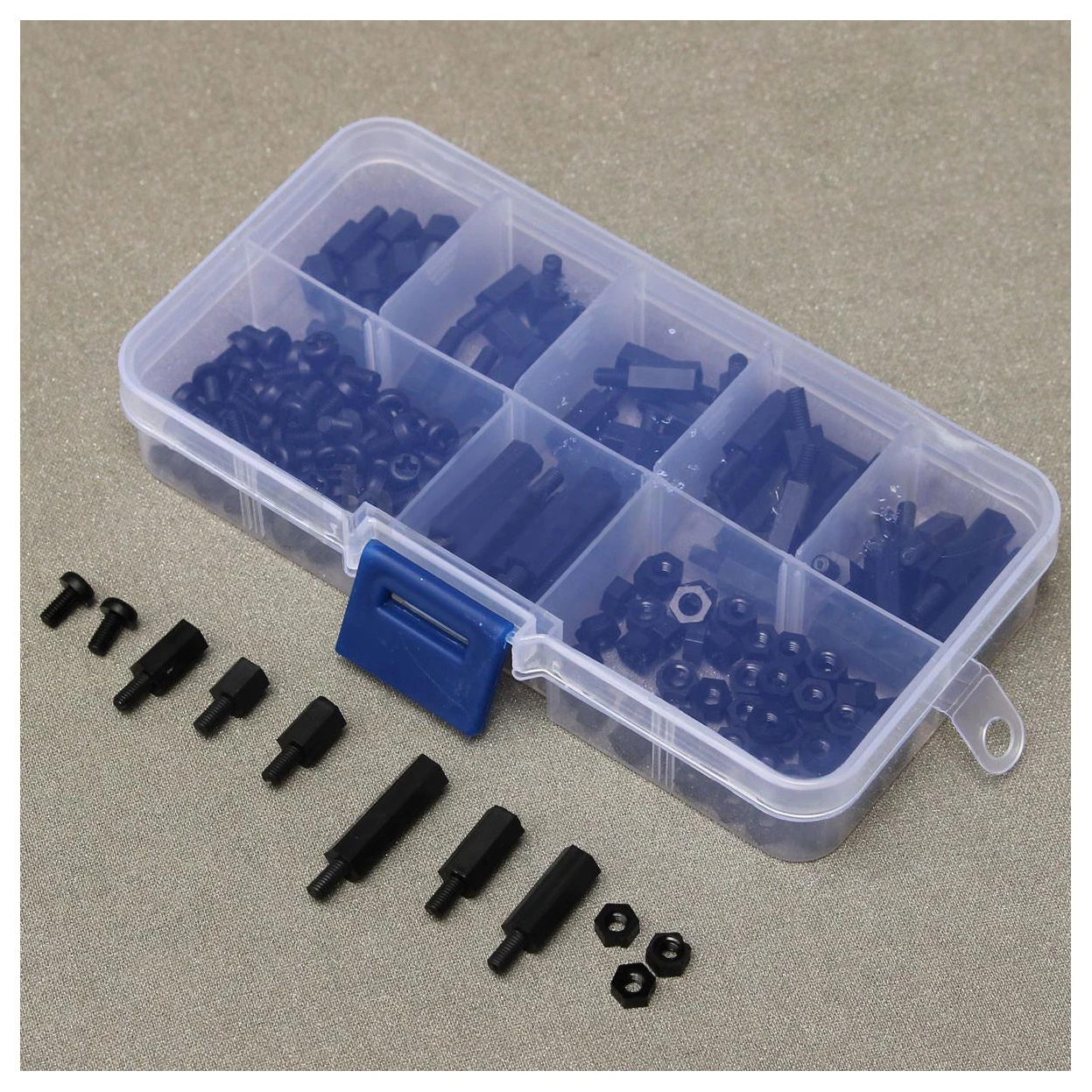 

HHTL-180Pcs Black Nylon M3 Hex Column Male-Female Standoff Spacers Screw Nut Kit Box