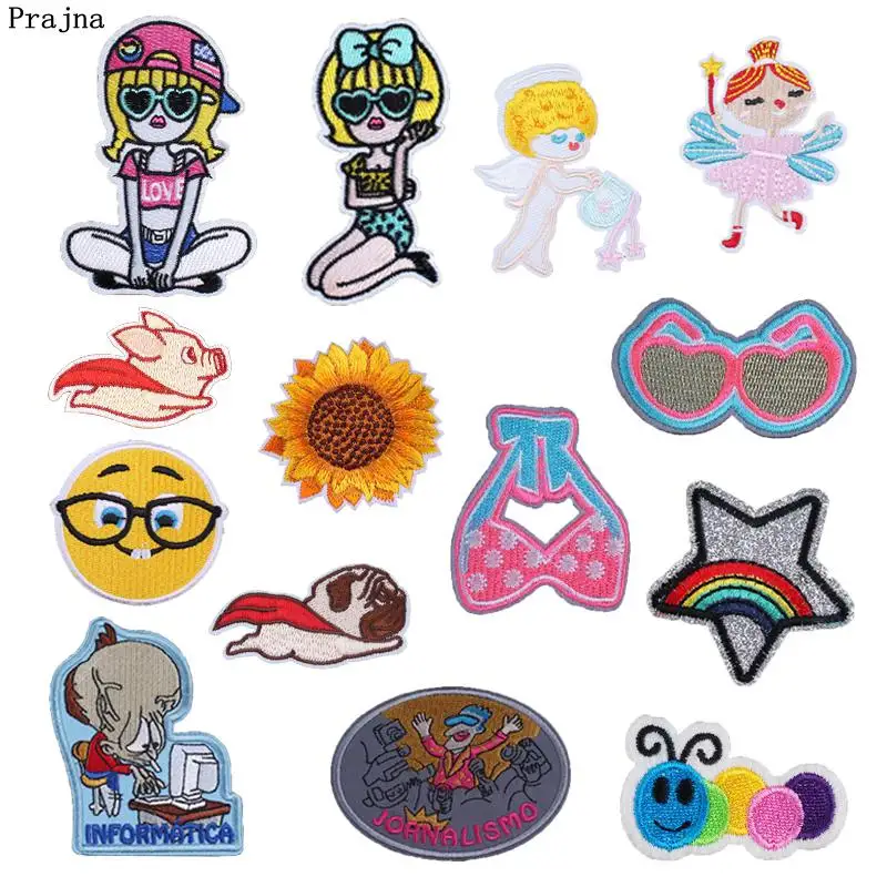 

Prajna Iron On Patches Cartoon Beach Girl Angel Jornalismo Informatica Flying Dog Pig Embroidered Patch For Clothes DIY Applique