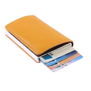 Metal Men Card Holder RFID Aluminium Alloy Credit Card Holder PU Leather Wallet Antitheft Men Wallets Automatic Up Card Case