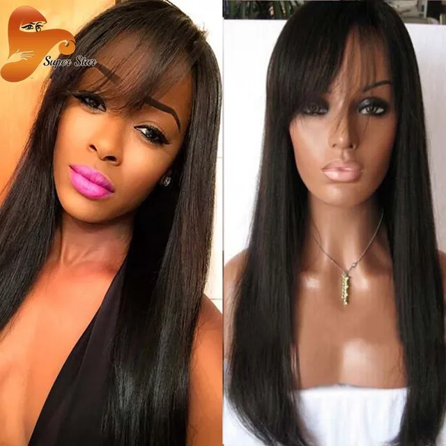 Buy Glueless Lace Front Human Hair Wigs With Bangs 