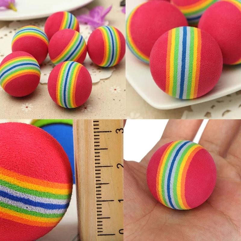 6pcs/lots 3.5cm Pet Cat Dog Coloured Soft Foam Rainbow Play Chew Chase Balls