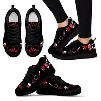 Twoheartsgirl Women Flat Shoes Printing Heart Sneakers for Women Breathable Black Female Ladies Summer Mesh Shoes Flats Plus