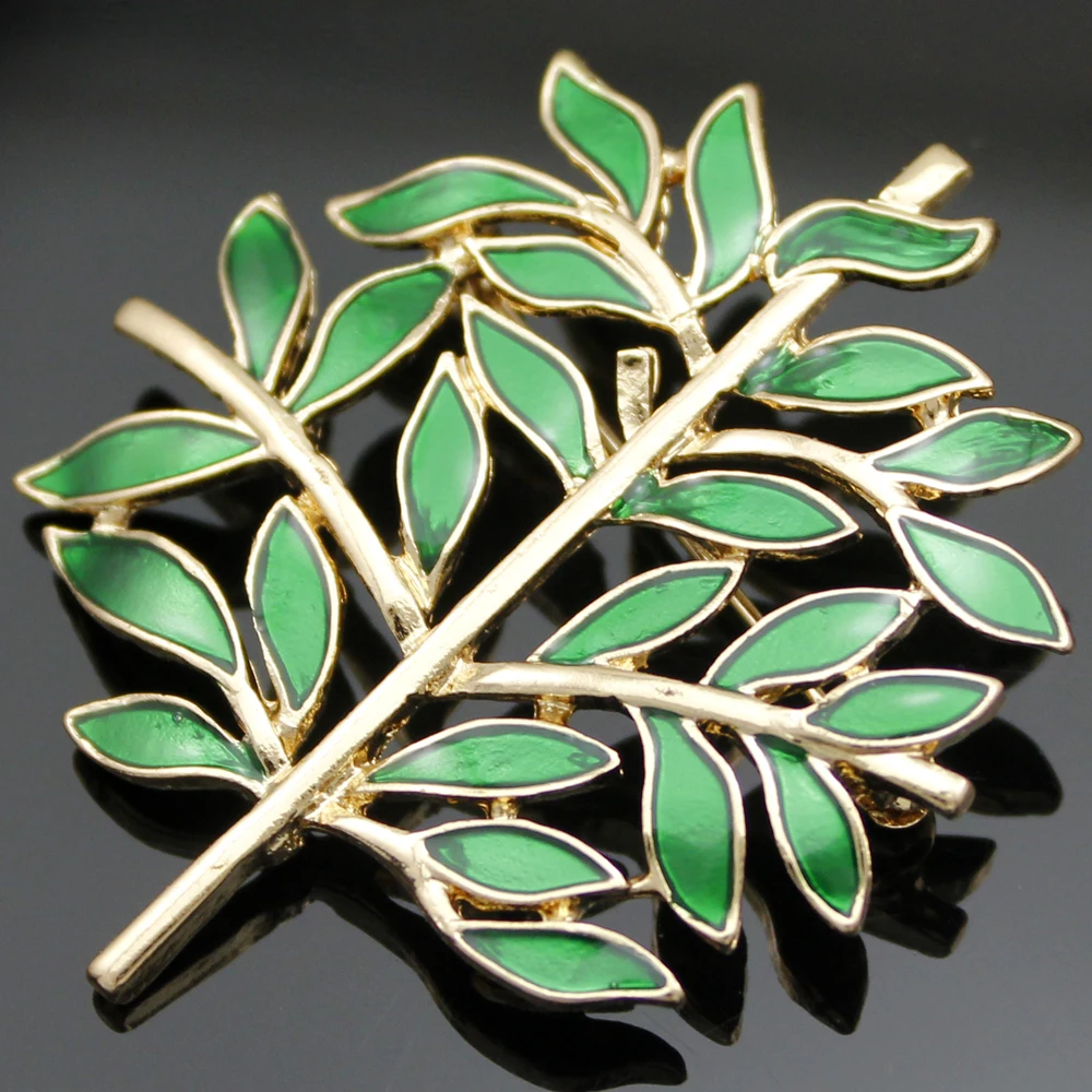 Victorian Art Nouveau Crown Leaf Branch Tree Of Life Gold Green Lapel Brooch Pin Collection Women Jewelry Dropshipping