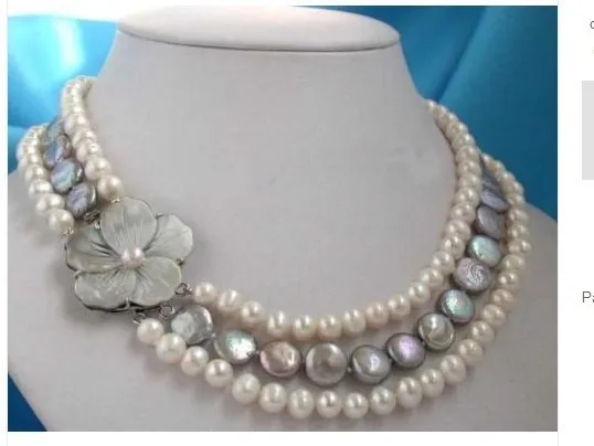 

New natural freshwater Real pearl & coin pearl necklace&shell flower clasp