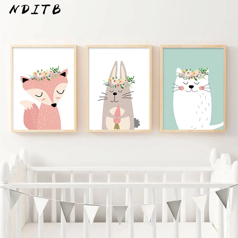 

Cartoon Animal Fox Bear Canvas Poster Nursery Wall Art Print Painting Nordic Kids Decoration Picture Baby Children Bedroom Decor