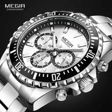 Мужские кварцевые часы MEGIR с модным аналоговым хронографом из нержавеющей стали для мужчин Lumiinous Hands 2064G-1N7