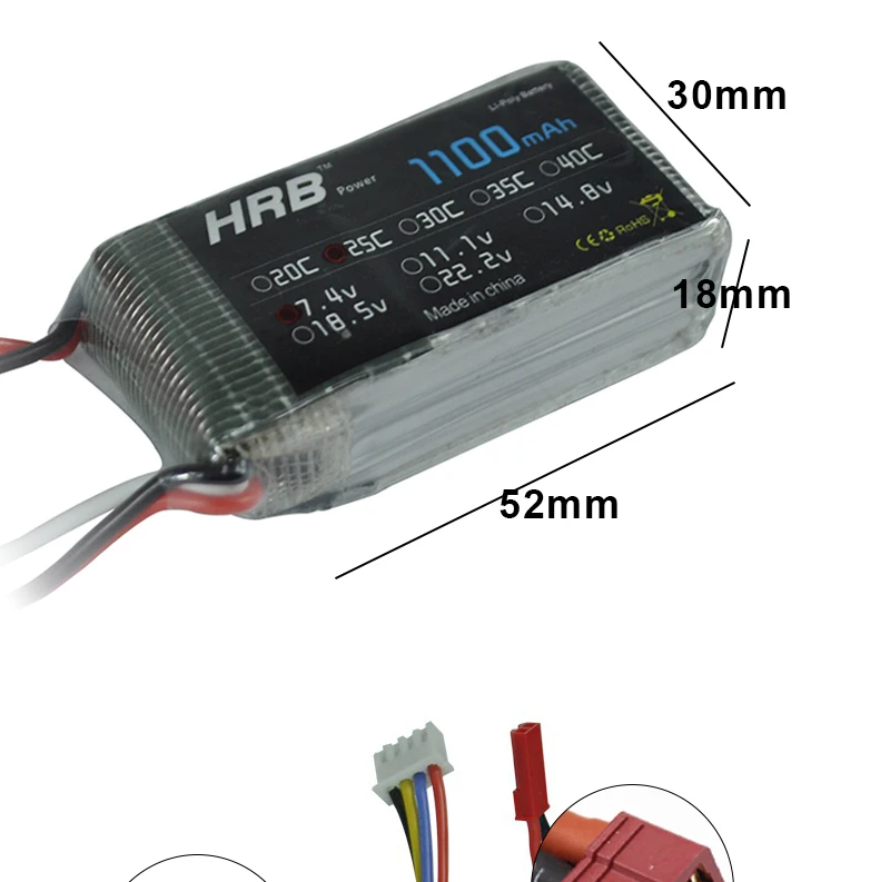 Аккумулятор hrb lipo 1100mAh 2S 3S 4S 7,4 V 11,1 V 14,8 V 25C T Deans XT60 EC5 JST вилка для радиоуправляемого вертолета квадрокоптера дрона