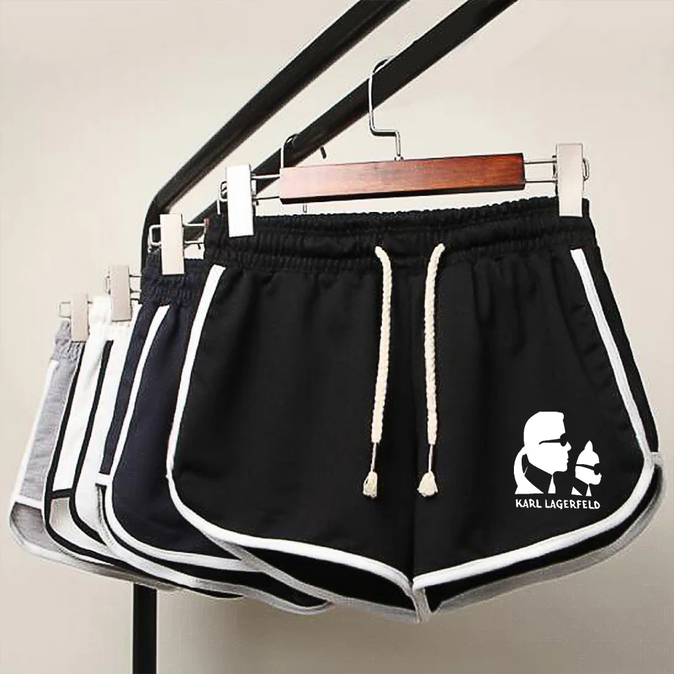 

Karl Lagerfeld print Fashion Stretch Waist Casual Shorts Women High Waist Black White Shorts Harajuku Beach Sexy Short