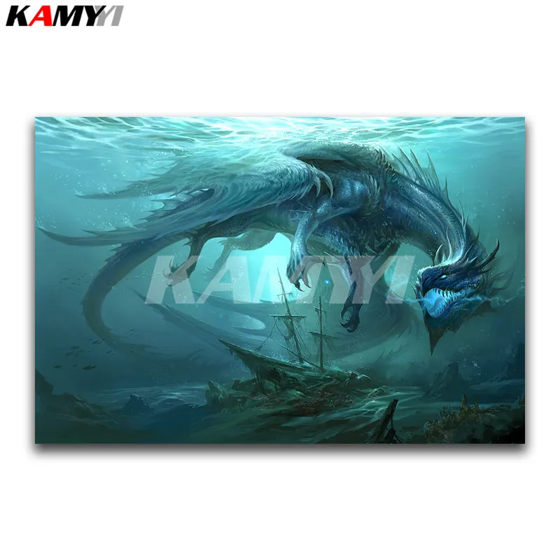 

DIY 3D Diamond painting Cartoon Full Square Diamond embroidery Cross stitch sea Dragon Full Round Diamond mosaic sailboat
