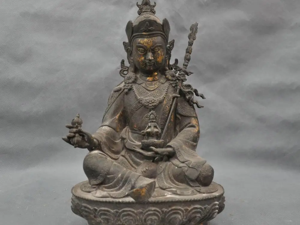

13'' China Tibetan Buddhism padmasambhava Buddha Sit Bronze Statue