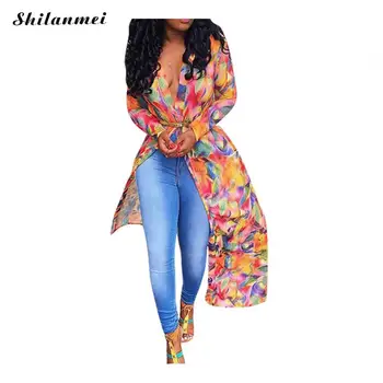 

2019 Summer Women Beach Dress Color Patchwork Cardigan Bikini Cover Up Swimwear Loose Casual Beach Sunsreen Fashion Long Blouse