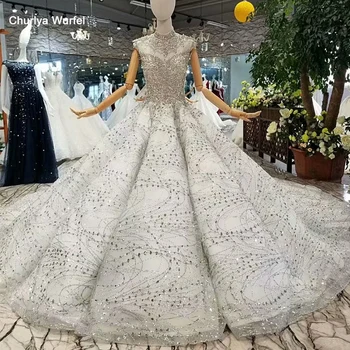 

LS014545 royal shiny ball gown evening dresses with glitter sleeves high neck beaded dubai women occasion dress china wholesale