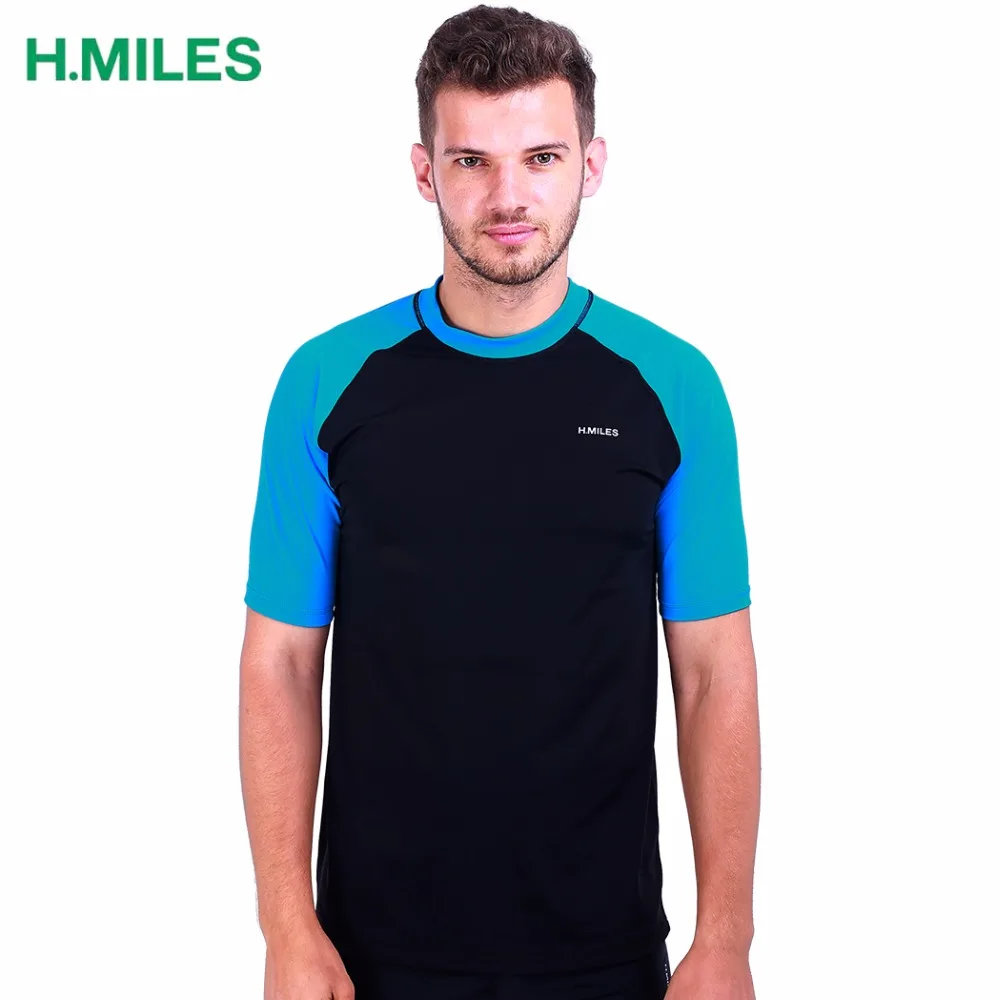 H.miles Men's Rash Vest Short Sleeve Male Adults Rashguard Swim Base ...