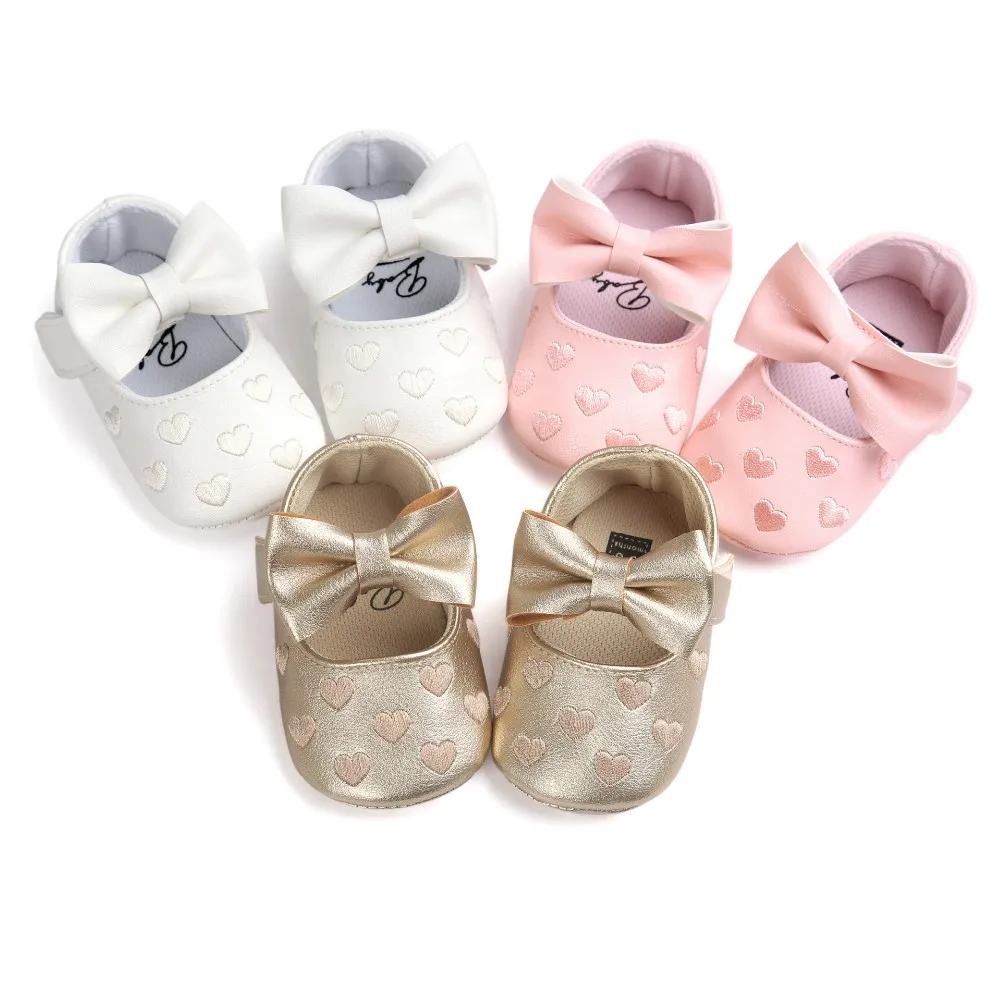 2019 обувь для новорожденных девочек принцесса в форме сердца бабочка-узел Prewalkers мягкая подошва Мокасины детская балетная обувь