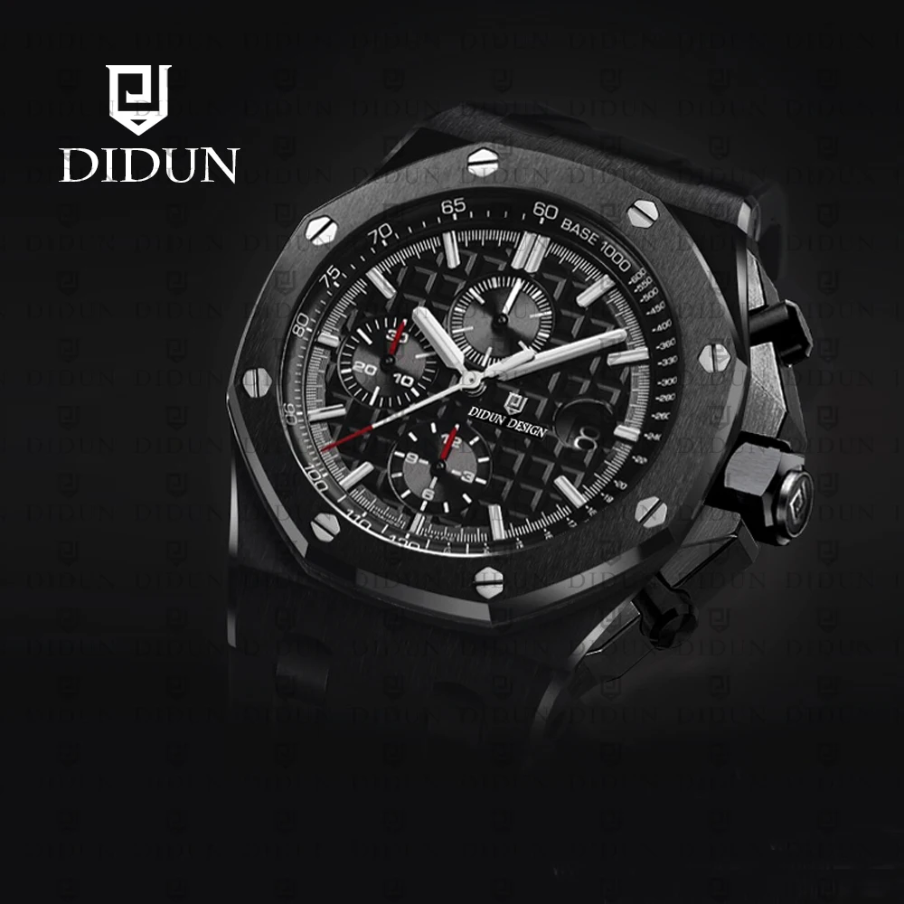 New Watches Men Luxury Brand DIDUN Chronograph Men Sports Watches Waterproof Full Steel Quartz Men Watch