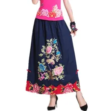 Модная летняя женская юбка винтажная Harajuku Повседневная Saia Longa одежда брендовая Длинная женская вышивка хлопок лен макси юбка