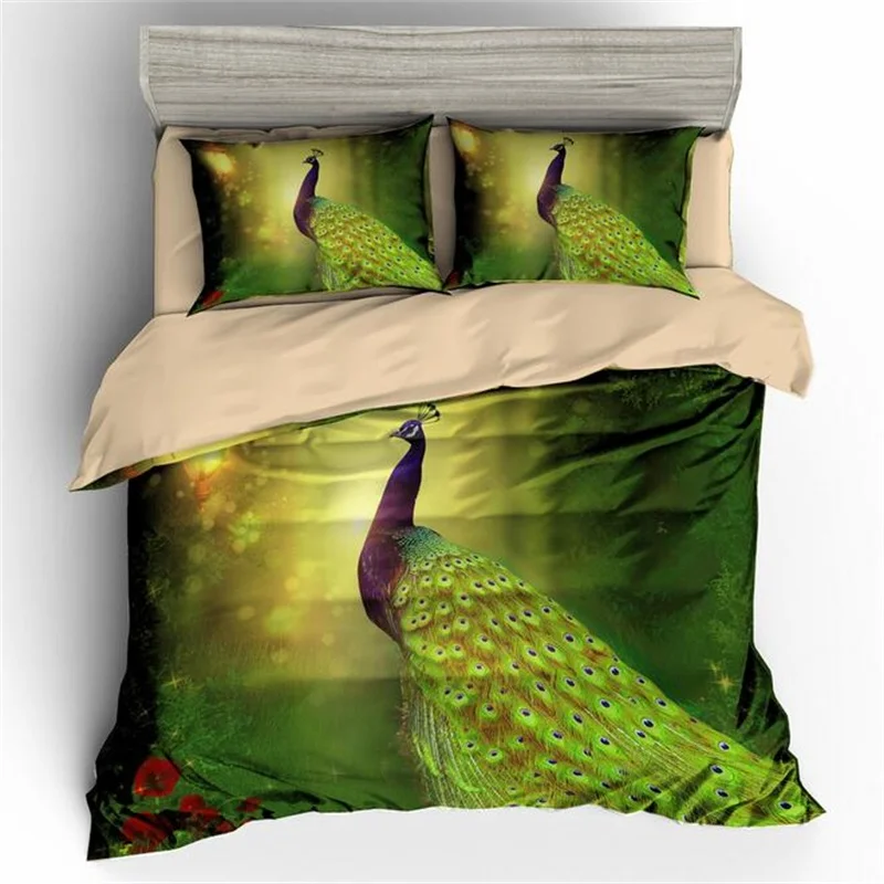 Peacock Print Feather Bedding Twin Full Queen Super King Size