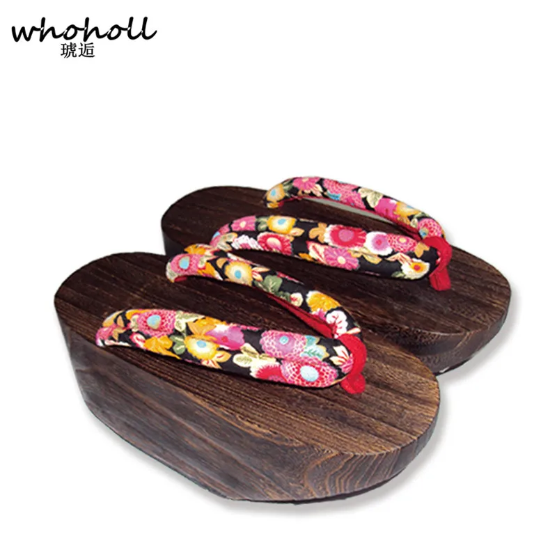 

WHOHOLL Original Geta Japanese clogs Sandals women Geisha Wooden geta Slippers Clog Thick Platform Dance Flip-flops COS Costumes