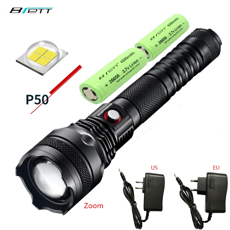 

led flashlight cree xhp50 xhp70 Rotary zoom Use 2*26650 battery Direct charging Shock Resistant Self Defense Torch flashlight