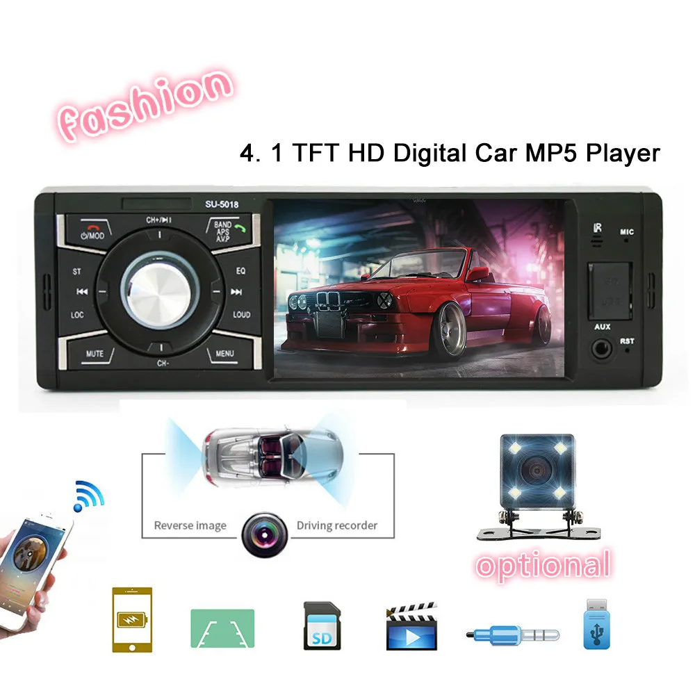 

Autoradio 4" 1 Din Car Radio Audio Stereo Multimedia MP5 Player Bluetooth FM Receiver USB AUX-IN SD Support Backup Camera