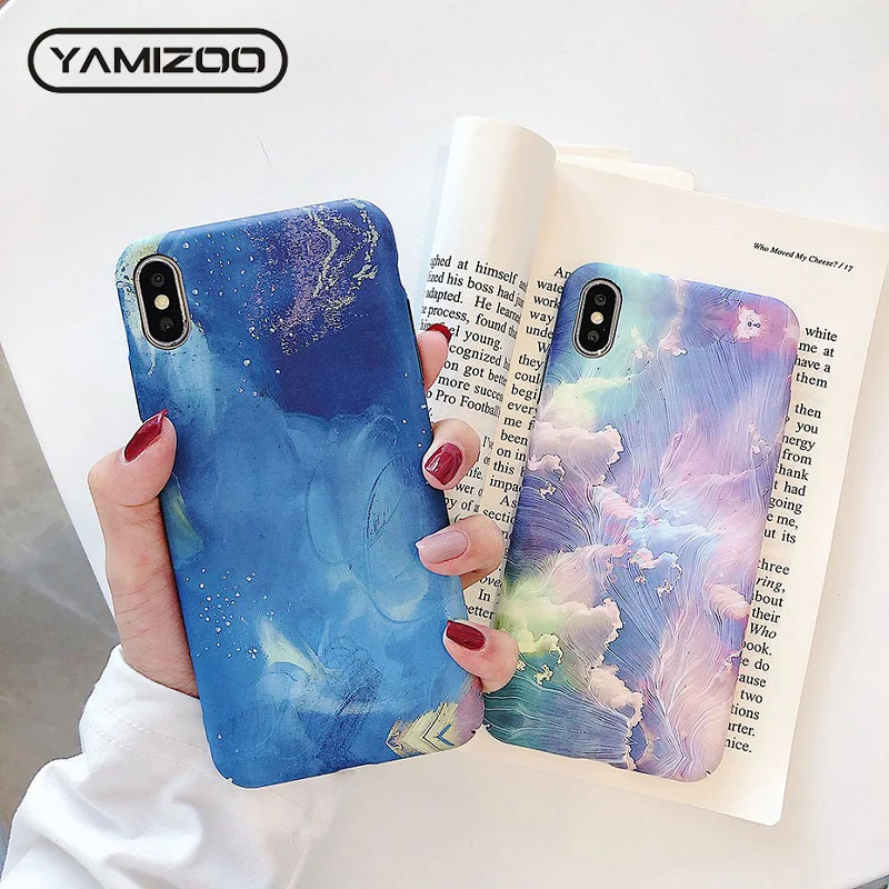

YAMIZOO 3D Relief Luminous/Flower/Luxury/Hard Case For iPhone 7 Phone Cases Cover For iPhone 6s 7 8 6 Plus XR X Xs Max Case Blue