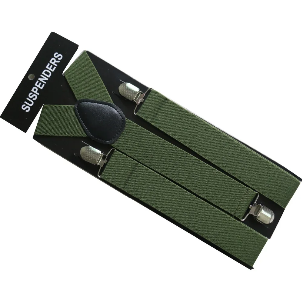 

Free Shipping 2017 New 3.5cm Wide Army Green Plain Color Suspenders For Mens