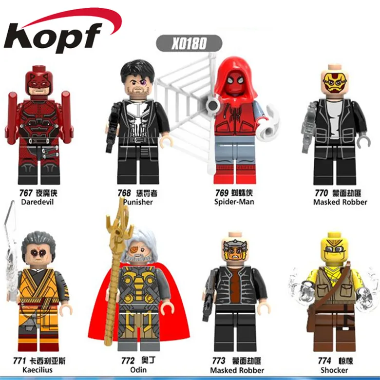 

X0180 Super Heroes Daredevil Spider-Man Punisher Masked Kaccilius Odin Shocker Model Building Blocks Bricks Children Gift Toys