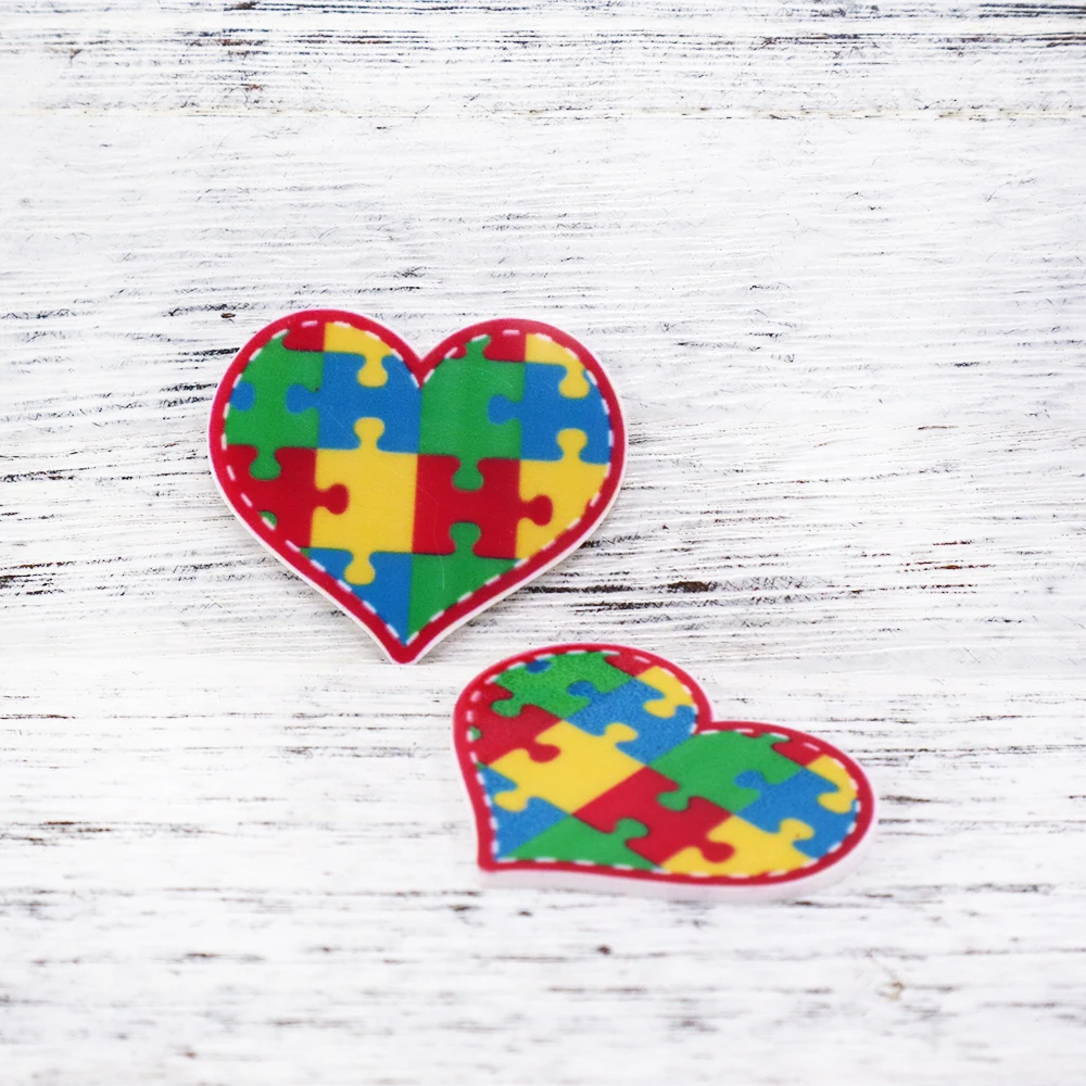 

david angie 5pcs Autism awareness Heart Love Flat back Acrylic Planar Resin, DIY Hair Bow Holiday Decoration Crafts,5Yc3535