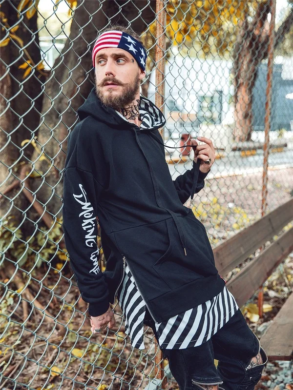 Side Zipper Stripe Patchwork Hoodies 19