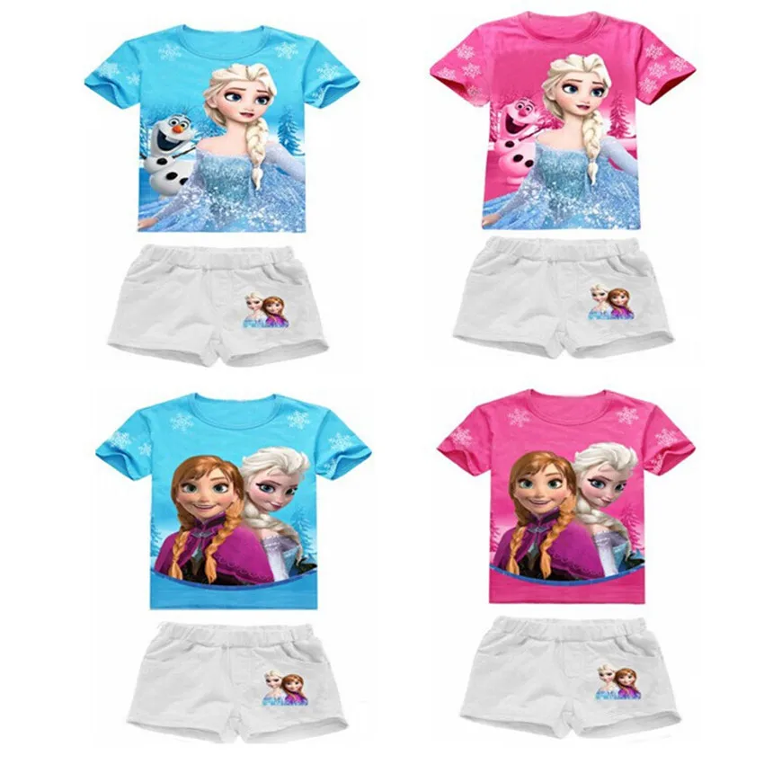 

Wholesale Baby Girls Frozen Clothing Set Girl Summer 2Pcs Set T Shirt+Shorts 2017 New Arrival 25C