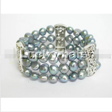 

3row baroque peacock black pearls bracelet^^^@^Noble style Natural Fine jewe SHIPPING new >>free shipping