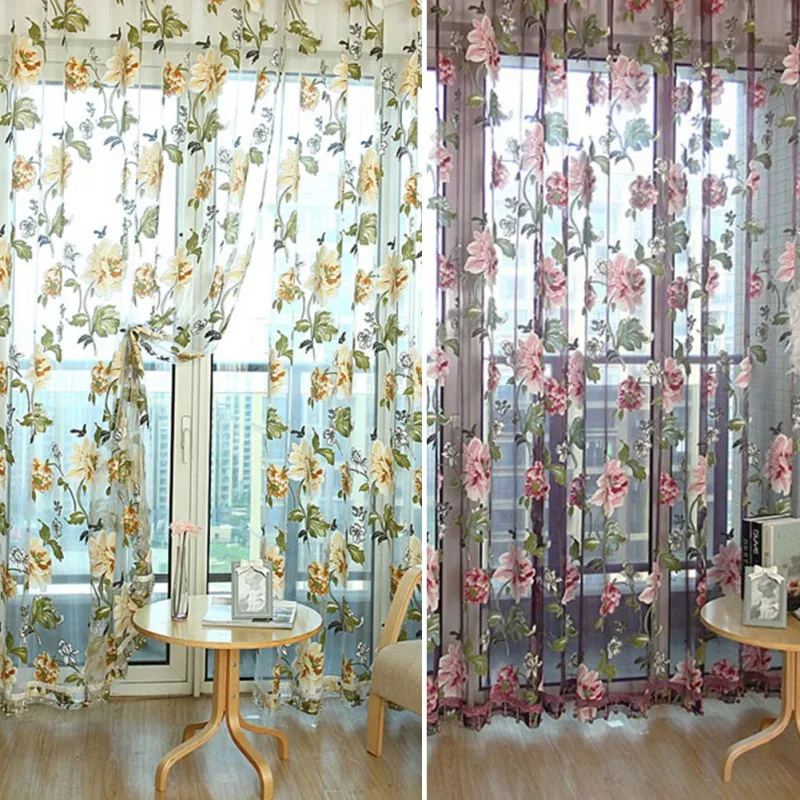 1 Pc Elegant Floral Tulle Voile Window Curtains Panel Sheer Drape