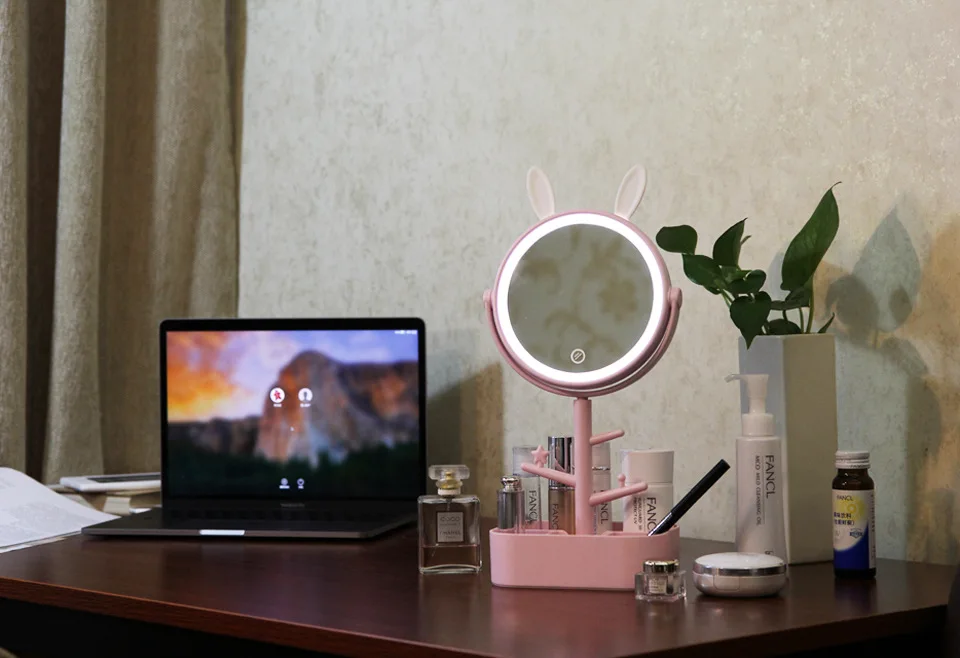 Espelho de Vaidade de Desktop Compacto de Viagem Espelhos de Bolso Portátil Sensoriamento Iluminado Maquiagem Espelho Cosméticos Mão Mulheres Estande Rodada Led 19 Cosméticos Mão Espelhos de Bolso Mulheres Estande Rodada