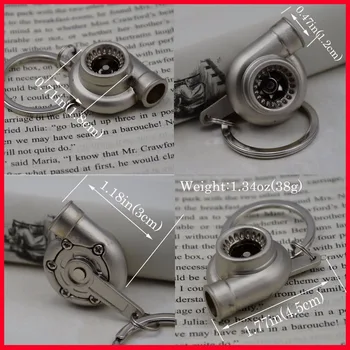 

TOYIKIE 10X Turbo Keychain Car Parts Model Matte Honed Silver Color Sleeve Spinning Turbine Turbocharger Keyring Keyfob