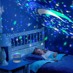 Светодио дный LED Вращающаяся Звезда проектор Новинка освещение Луна Небо вращения Детские ночник батарея/USB работает атмосфера лампа