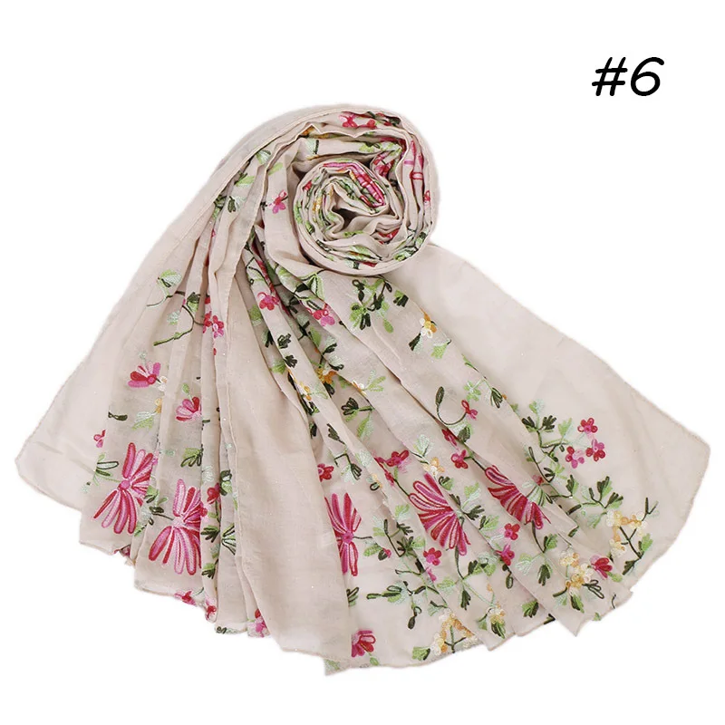 1 шт. весенний женский большой блестящий хлопковый шарф, шарфы хиджабы, мусульманский тюрбан, вышивка цветами, длинная шаль, платок, 200*90 см