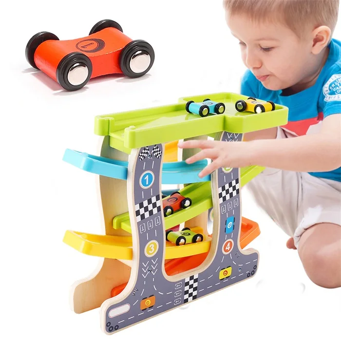 Baby Kids Slot Track Car Toys Wooden Ladder Gliding Wooden Slot Track Educational Model To Slide for Children Boy Gifts Spare