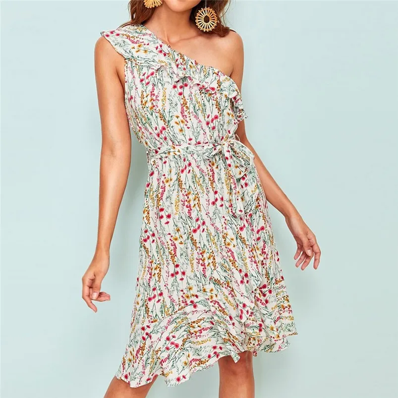 Fashion Camis Beach Dress Sexy Printed Cold Shoulder Mini Flower Pattern Small Fresh Soft Sexy Dress For Ladies Girls 40MY02 (2)