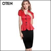 robe-d-ete-2016-Ladies-vestido-para-trabalho-Button-decoration-Deep-V-Fake-Two-Bodycon-pencil
