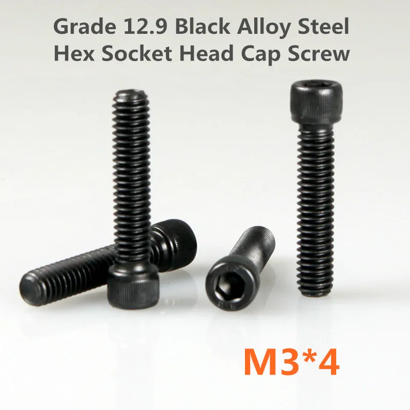 100pcs/lot DIN912 Grade 12.9 M3*4 Black Alloy Steel Hex Socket Head Cap Screwsocket head cap