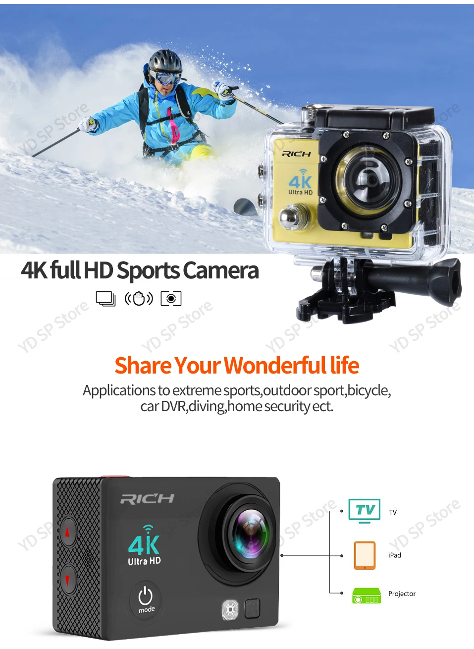 Богатая экшн-камера видеокамера HD 4K 14MP wifi 1080P 2,0 дюймов 170 градусов объектив go 30M Водонепроницаемая профессиональная Экшн-камера