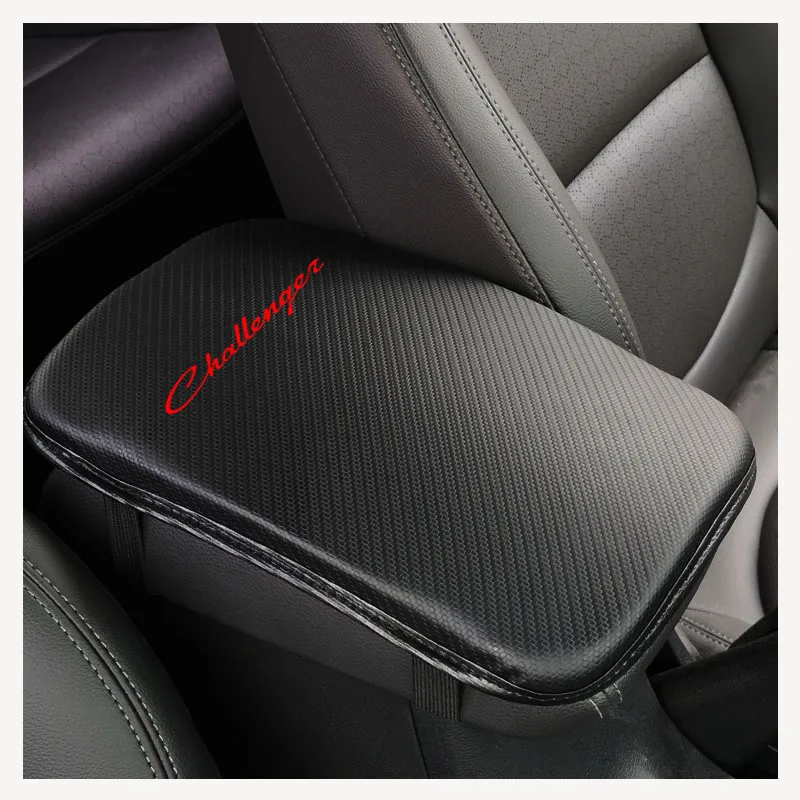 Carbon Fiber Texture Pu Leather Car Armrest Pad Auto Seat Armrests Box Pads For Dodge Challenger