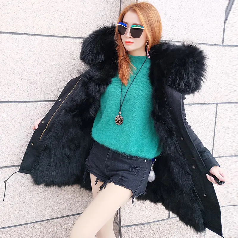 

2019 New Winter Jacket Women Coat Natura Fox Fur Korean 100% Real Raccoon Fur Long Parka Hood Outerwear Brand Thick Warm Casual
