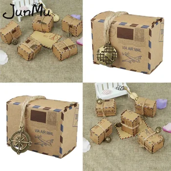 

50pcs DIY Kraft Vintage Travel Candy Box with Globe and Compass Chocolate Packaging Gift Box and Gifts Bag Party Wedding Favors