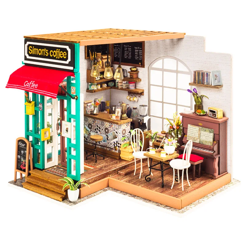 Сделай Сам Симон кофе с мебели дети взрослые Деревянные маленькие модель кукольного домика строительные наборы кукольный домик игрушки
